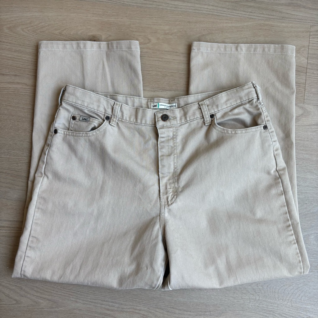 90s Vintage Lee Relaxed Straight Leg Khaki Denim Jeans Size 14l